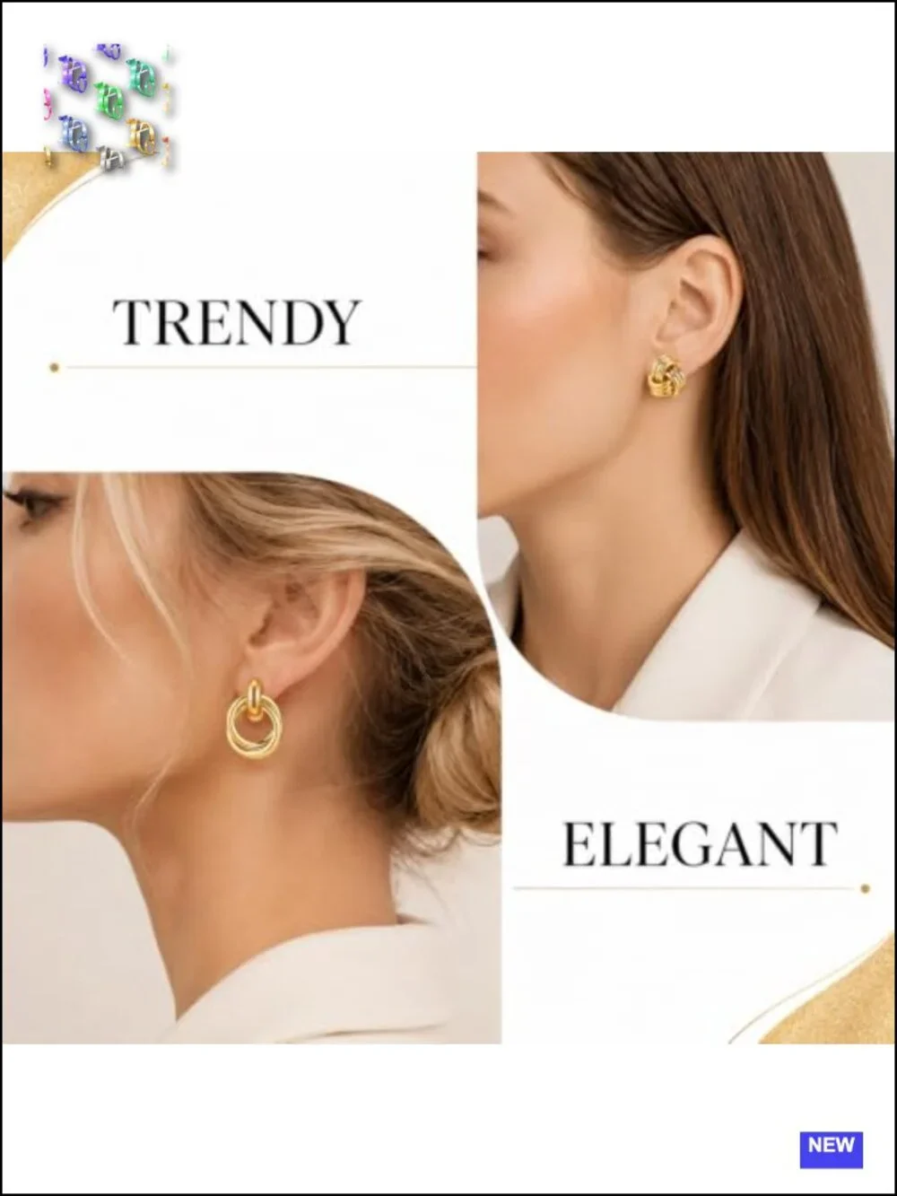 6 Pairs Gold Plated Dangle Earrings, Chunky Geometric Knot Drop Statement